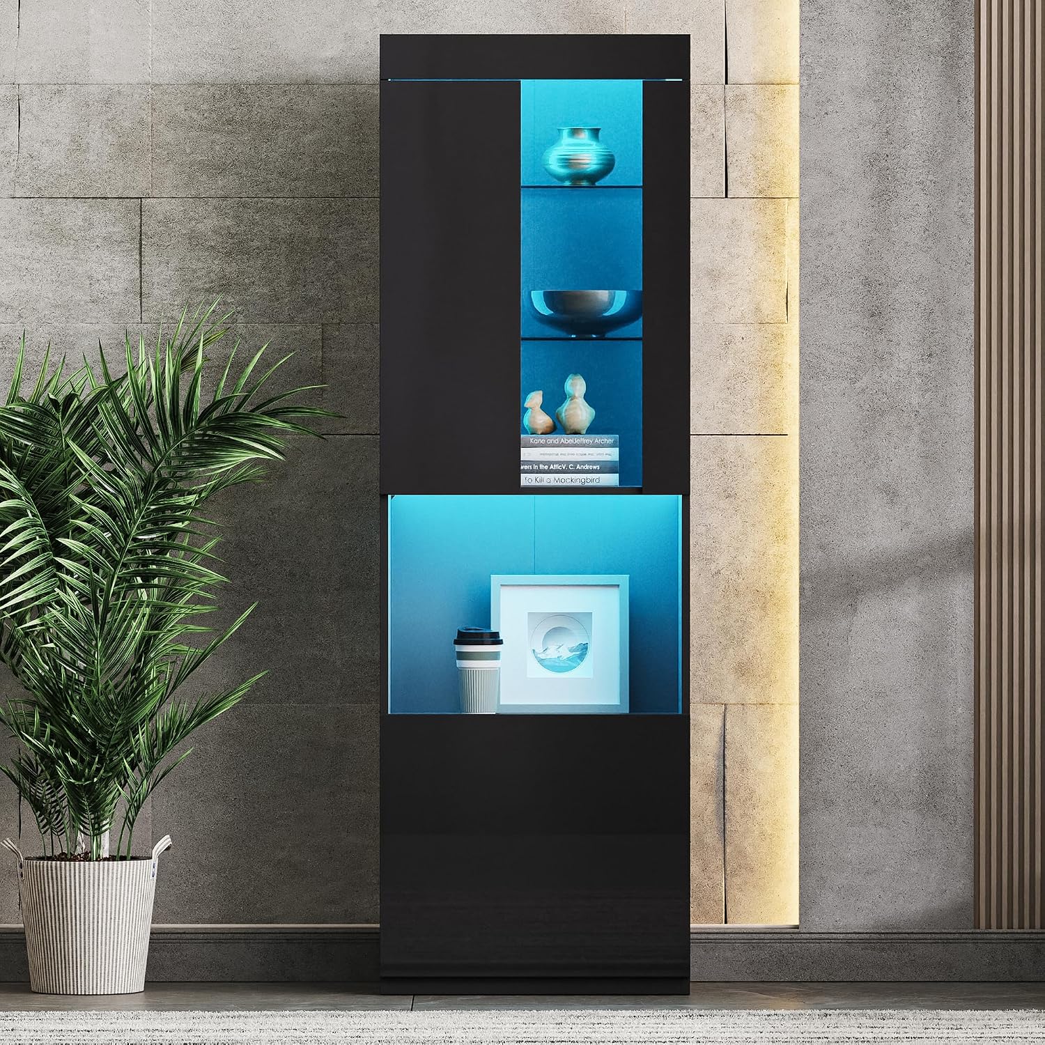 Display Cabinet with LED Lights, 67 Tall Bookcase Philippines | Ubuy