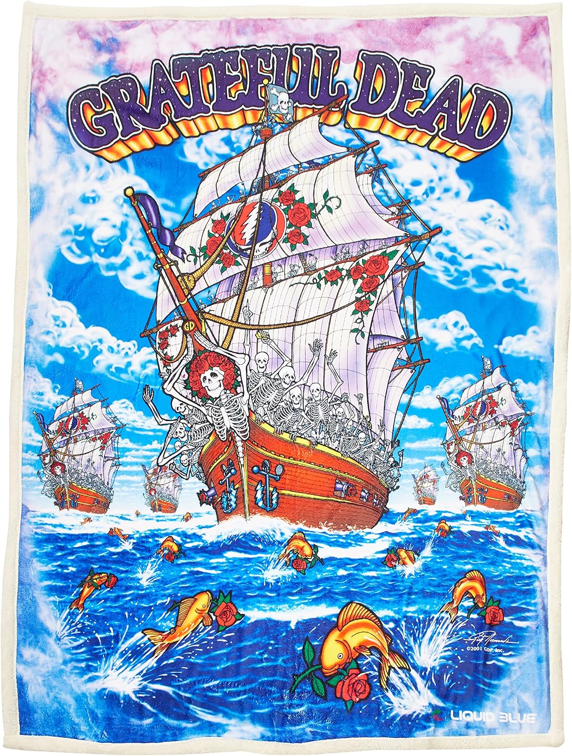 Liquid Blue Men's Grateful Dead Ship of Fools Warm Coral Fleece Throw Blanket, Multi, 50" X 60"