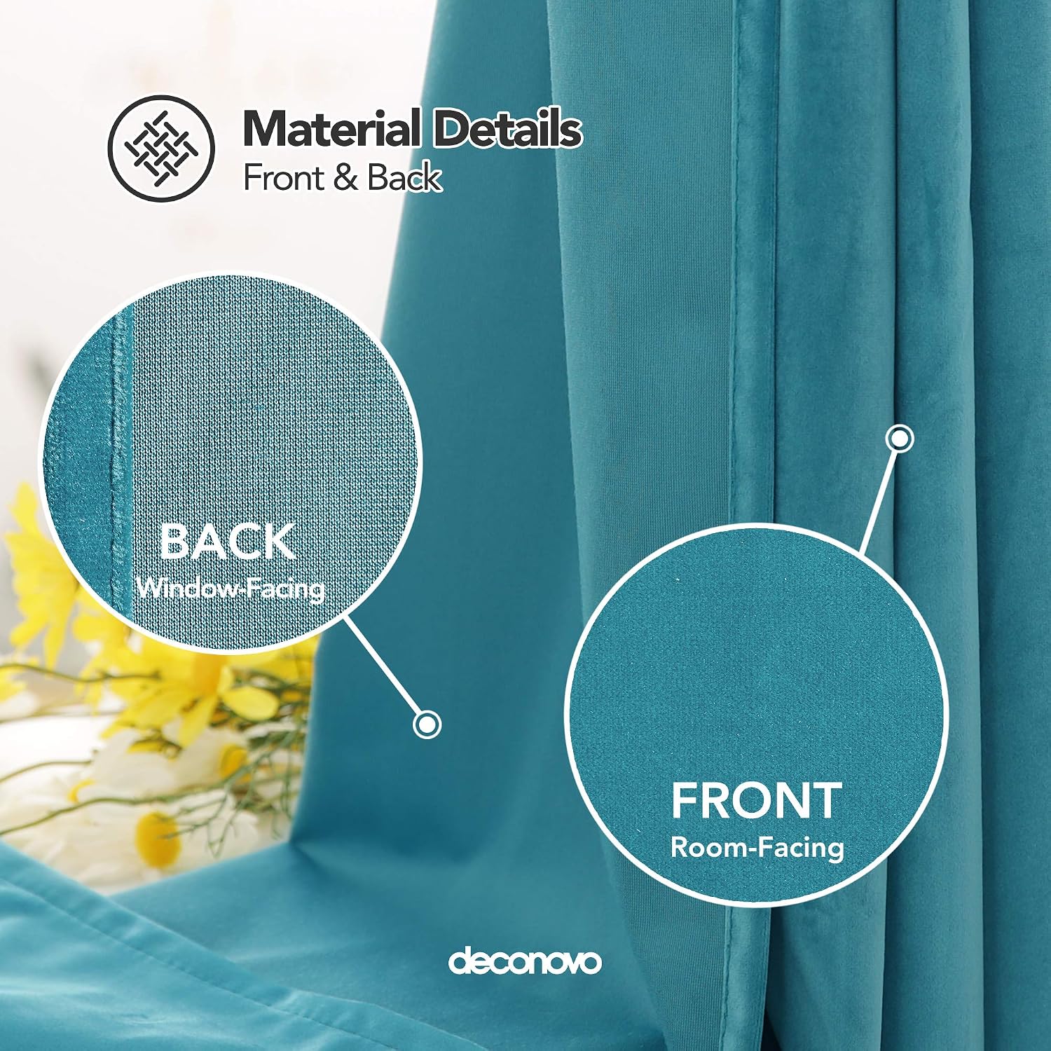 Deconovo Velvet Curtains 72 Inch Length Solid Soft Luxury Window Curtain Grommet for Bedroom 2 Panels 38W x 72L Teal