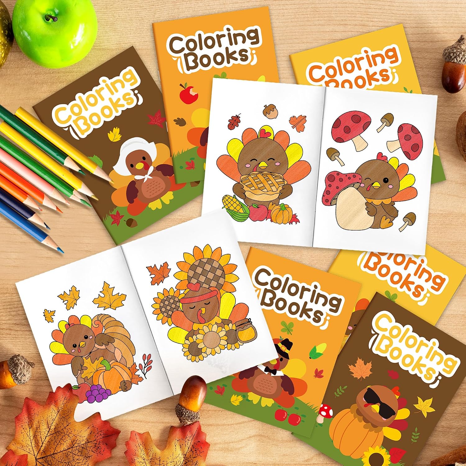 ANGOLIO Thanksgiving Turkey Coloring Books Bulks - 24Pcs Thanksgiving Coloring Books for kids Pumpkin Animals Fall DIY Color-in Pages Booklet for Kids Fall Activity Classroom Rewards Party Goodie Bags