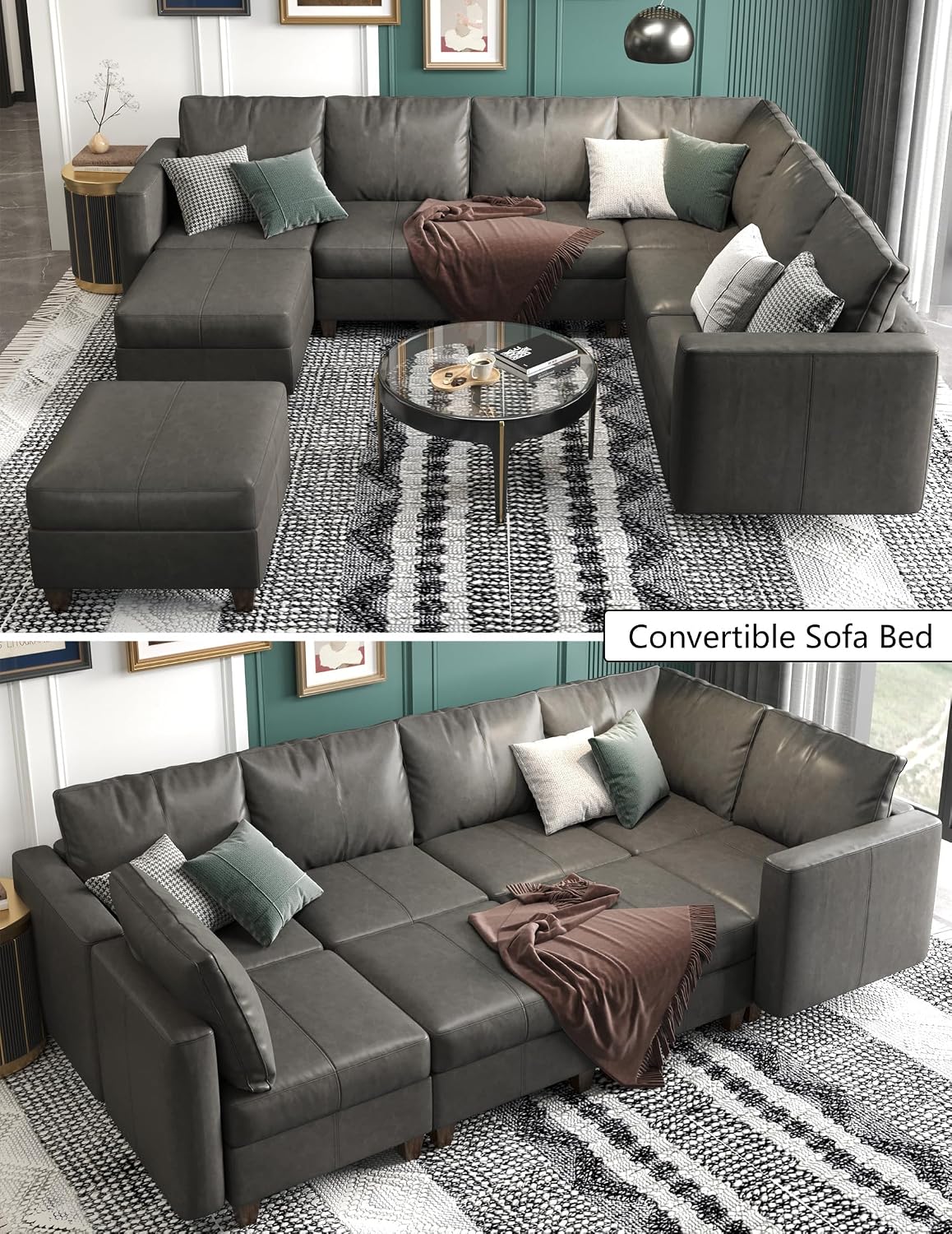 EASE MOOSE Faux Leather Modualr Sectional Couch with Storage,Gray Faux Leather Sectional Sofa Modular Couch