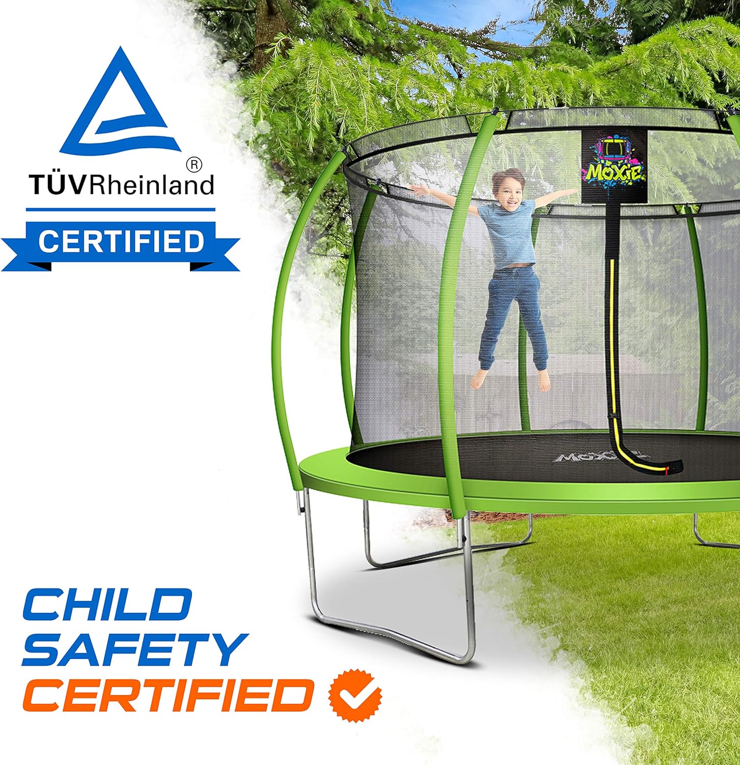 Moxie by Upper Bounce Pumpkin-Shaped Round Trampoline for Outdoor Backyard with Enclosure Net, Recreational, Gymnastics Activity for Kids and Adults, Supports Up to 440 Lbs