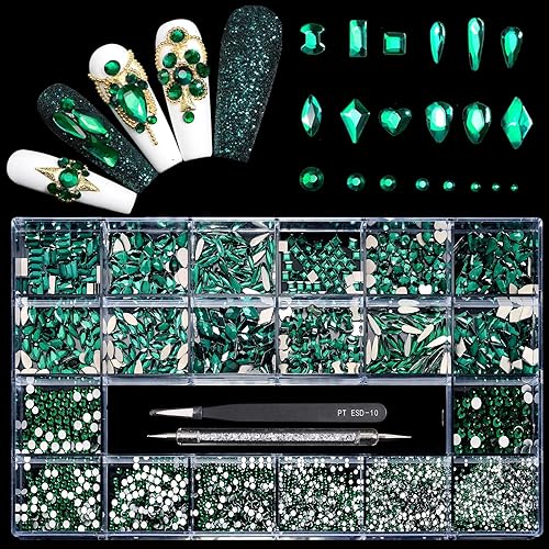 12 Types of Green 600 Diamonds + 2500 Flat Rhinestones