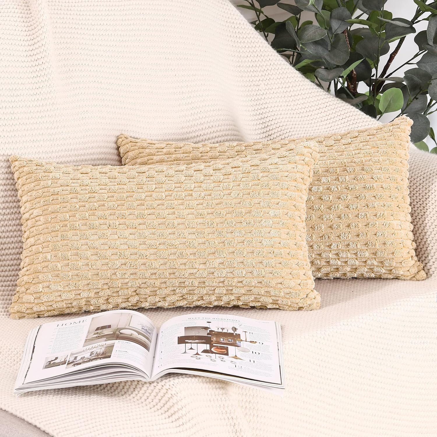 MADIZZ Pack of 2 Boho Striped Corduroy Throw Pillow Covers 12x20 Inch