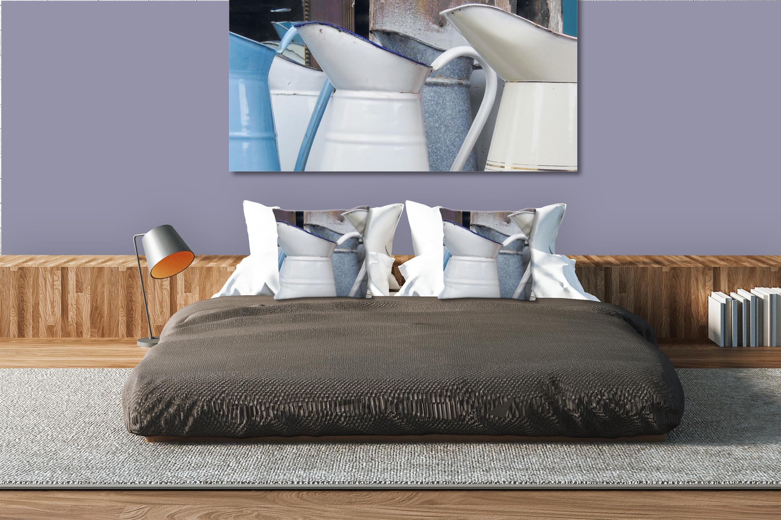 Kannen 1 - Foto-Kissen-Hülle Set (2 STK.) 40 x 40 cm | Kissen-Bezüge - passend zu Wandbild - Deko-Kissen - Küche Milch Milchkanne Geschirr Oma