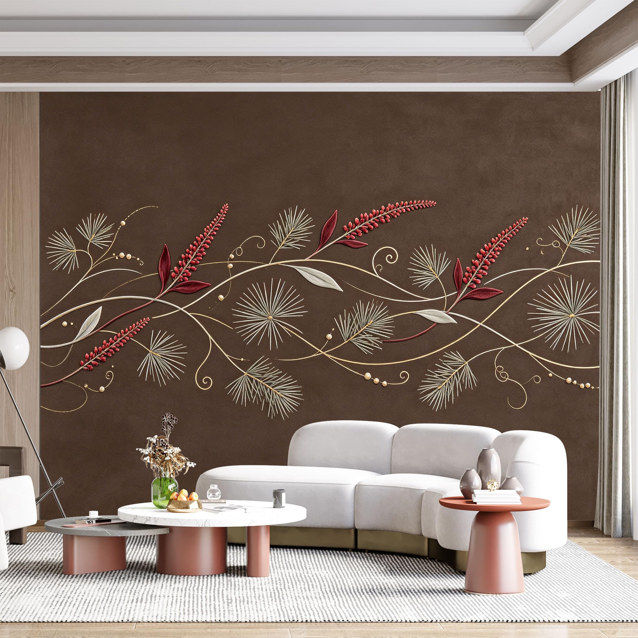Custom Size Wall Mural Botanical Floral Vine Swirl Abstract Embossed Art Nouveau SelfAdhesive Wall Fabric Removable for Home Office Decor