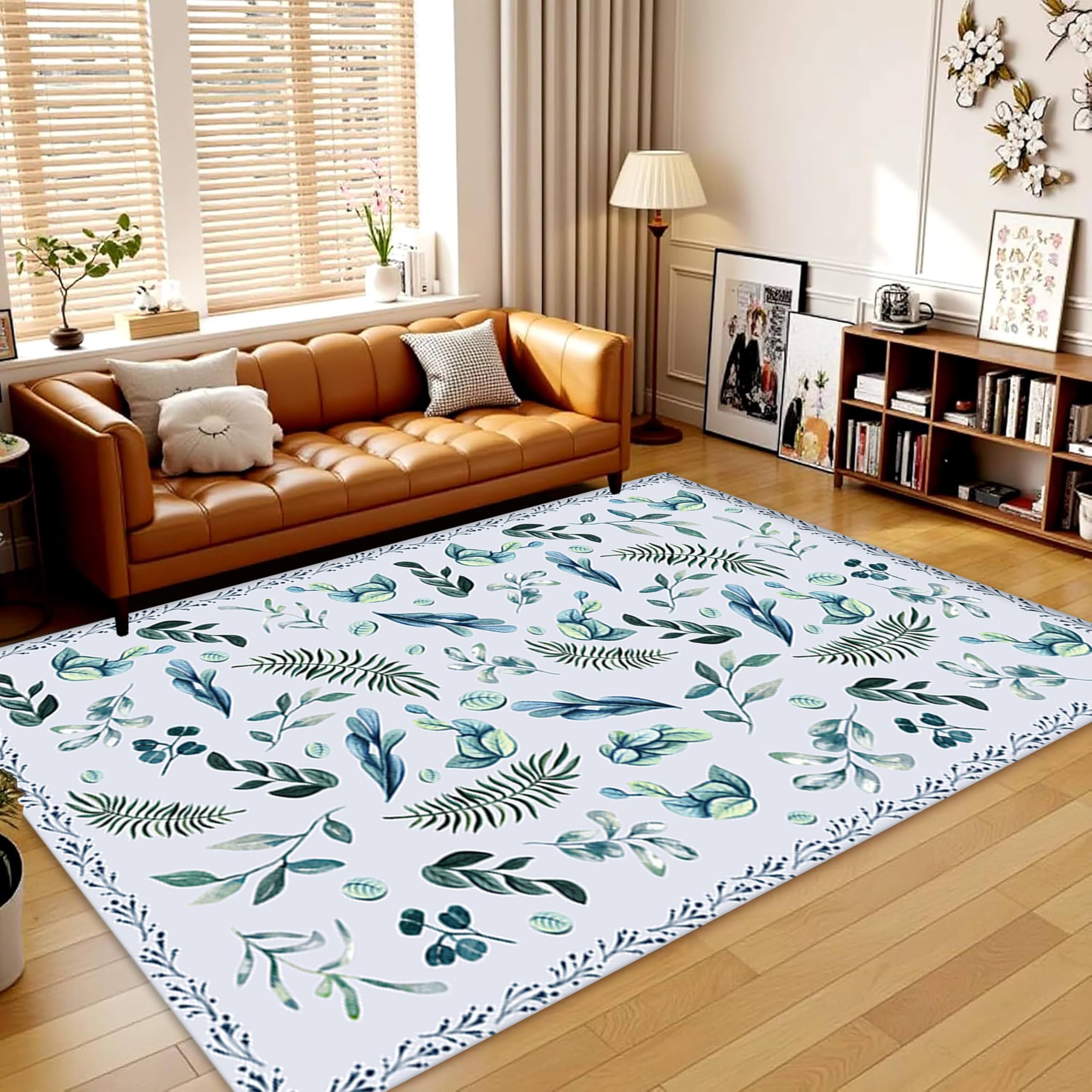 Summer Decor Area Rug, 180x300cm, Jungle Eucalyptus Tropical Palm Sage Green Leaves Boho Accent Carpet, Easy-Washing Ultra-Thin Art Aqua Rugs for Dining Room Office Playroom