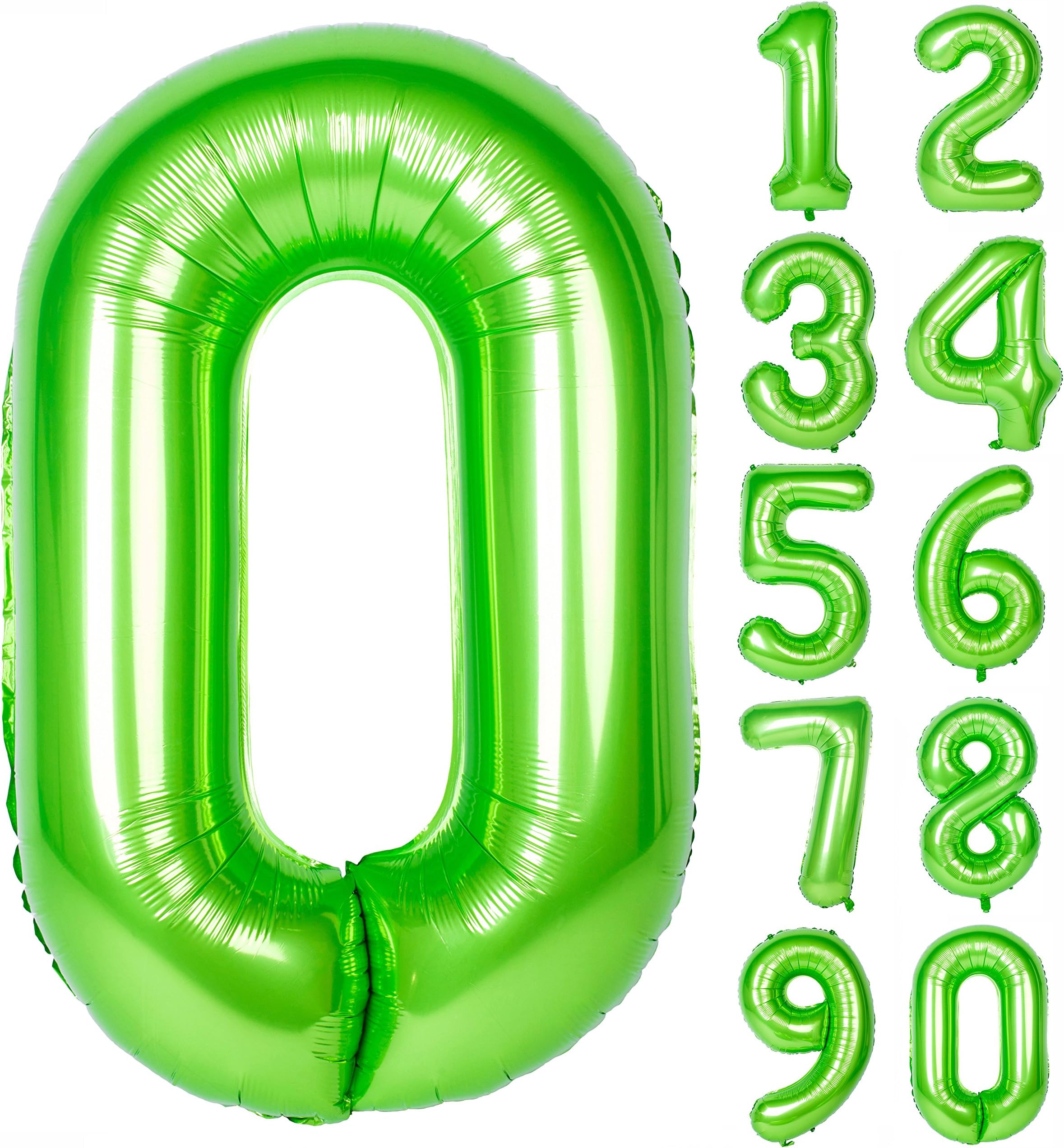 40 Inch Large Green Number 0 Balloon Giant Helium Polyester Film 0-9 Girl Boy Self Inflating Digit Zero For Anniversary Celebration Baby Shower New Year Engagement Birthday Party Decoration