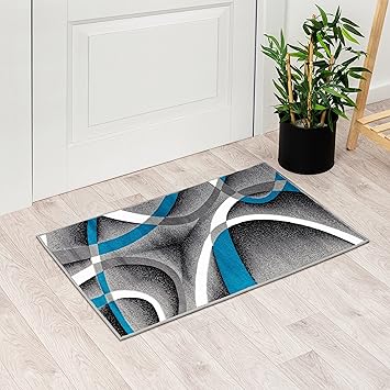 2305 Geometric Abstract Turquoise 2x3 Area Rugs for Entryway