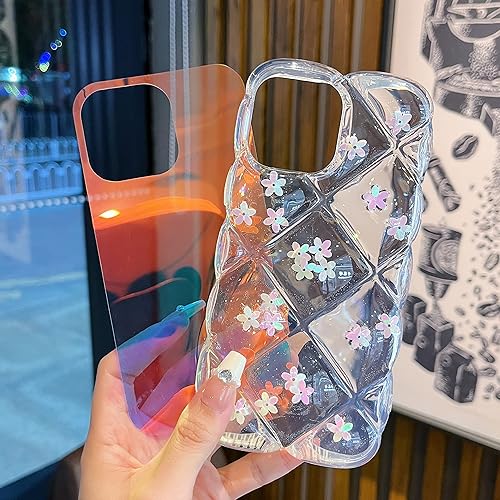 Miniatura 7 de Qokey Funda para iPhone 14 Pro, bonita funda transparente con purpurina gradual láser + tarjeta translúcida marco ondulado suave anticaídas, borde