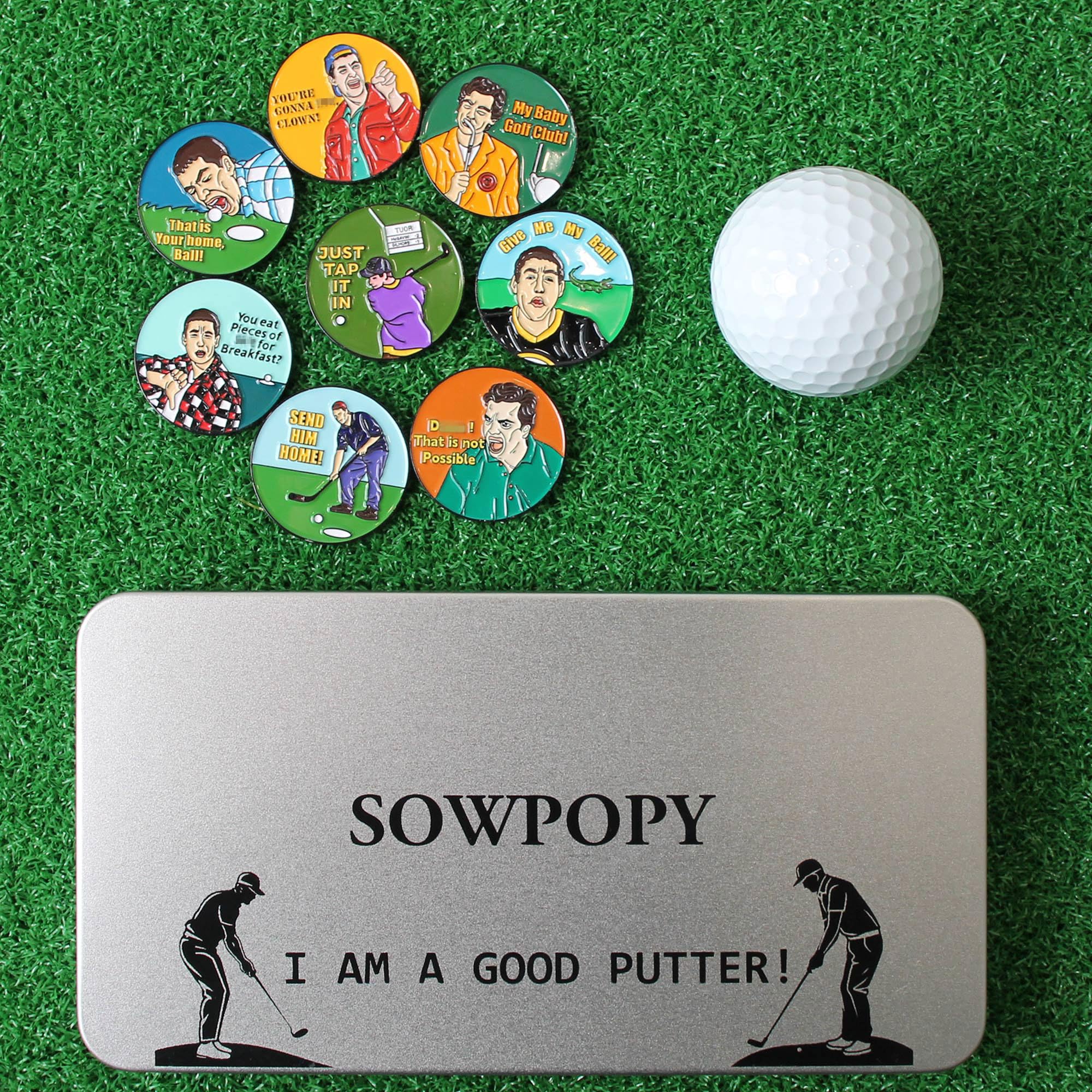 SOWPOPY Divertido marcador de pelota de golf, regalos de golf para hombres, marcadores magnéticos para pelotas de golf, clip para sombrero de golf, accesorios de golf geniales para golfistas (8