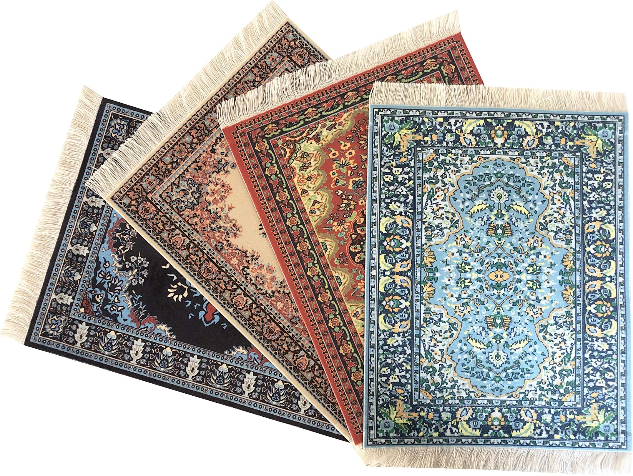 Inusitus Set of 4 Dollhouse Rugs, Miniature Doll House Accessory, 10x7 Carpets, Rectangle, Kids Toy Furniture Carpeting Decor