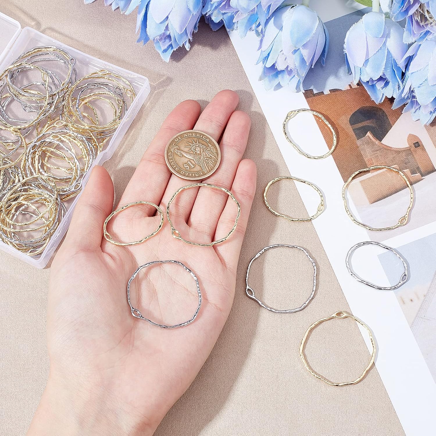 CHGCRAFT 64Pcs Ring Open Bezel Pendants Oval Open Back Bezel Pendants Geometric Hollow Frame Charms for DIY UV Resin Pressed Flower Jewelry Making, 30mm/35mm - Image 3