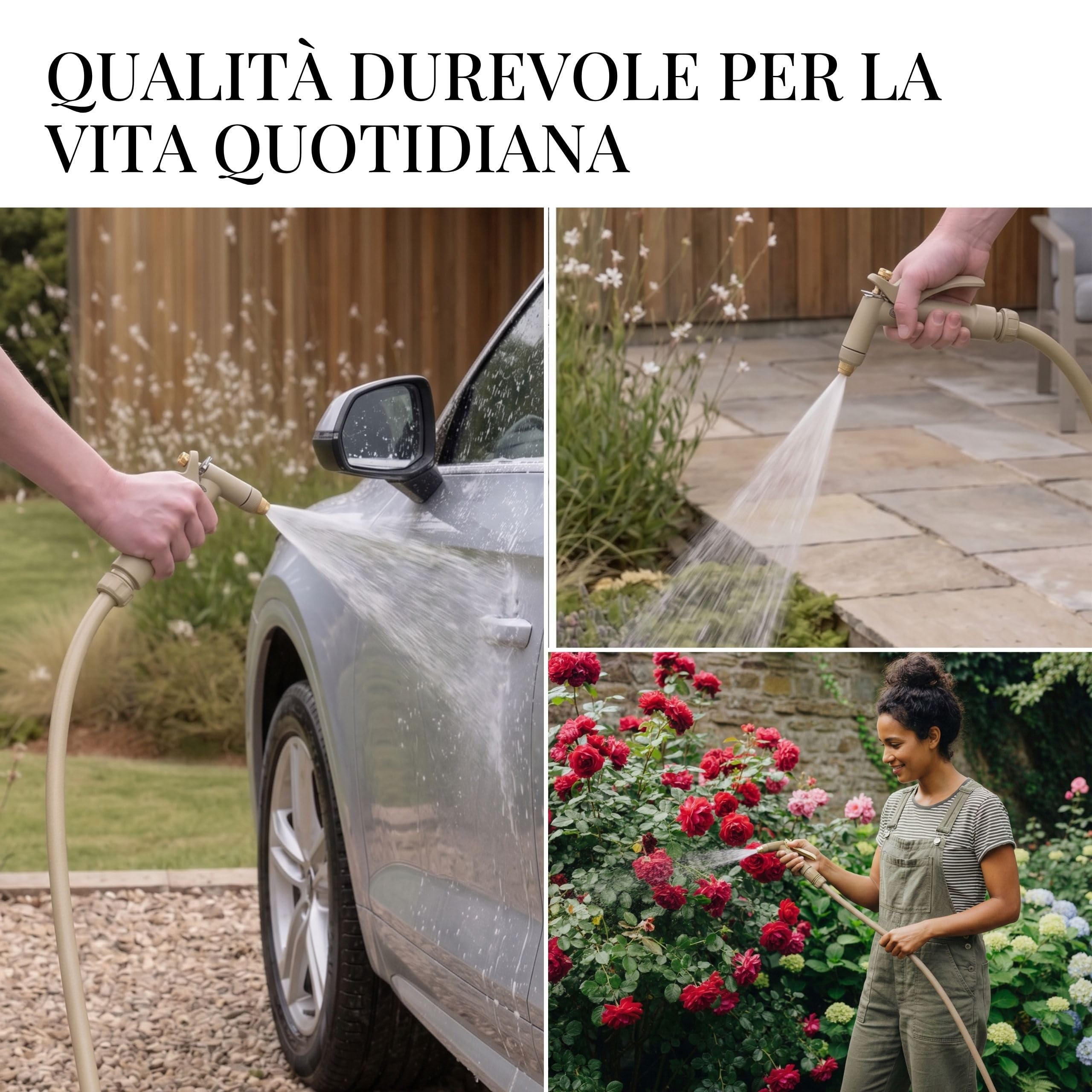 LIVLIG Set Completo Pistola per Tubo da Giardino, Robusta Pistola per Pulizia e Irrigazione con Attacco 1/2 Pollice, Monocomando e Arresto Continuo, Sandy Stone