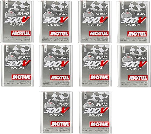 Motul 104242 Juego de 10 botellas de aceite de motor de 300 V Power 5W-40 de 2 litros