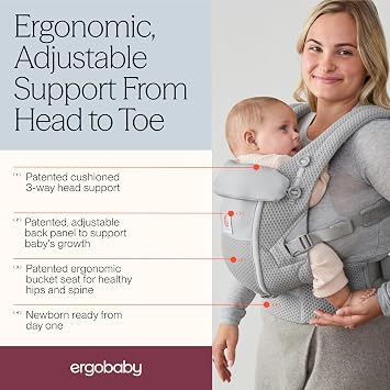 Ergobaby Adapt Baby Carrier for Newborns from Birth 3 Positions SoftFlex Mesh Ergonomic Baby Belly Carrier Back Carrier Baby Carrier Baby Carry Bag Pearl Gray