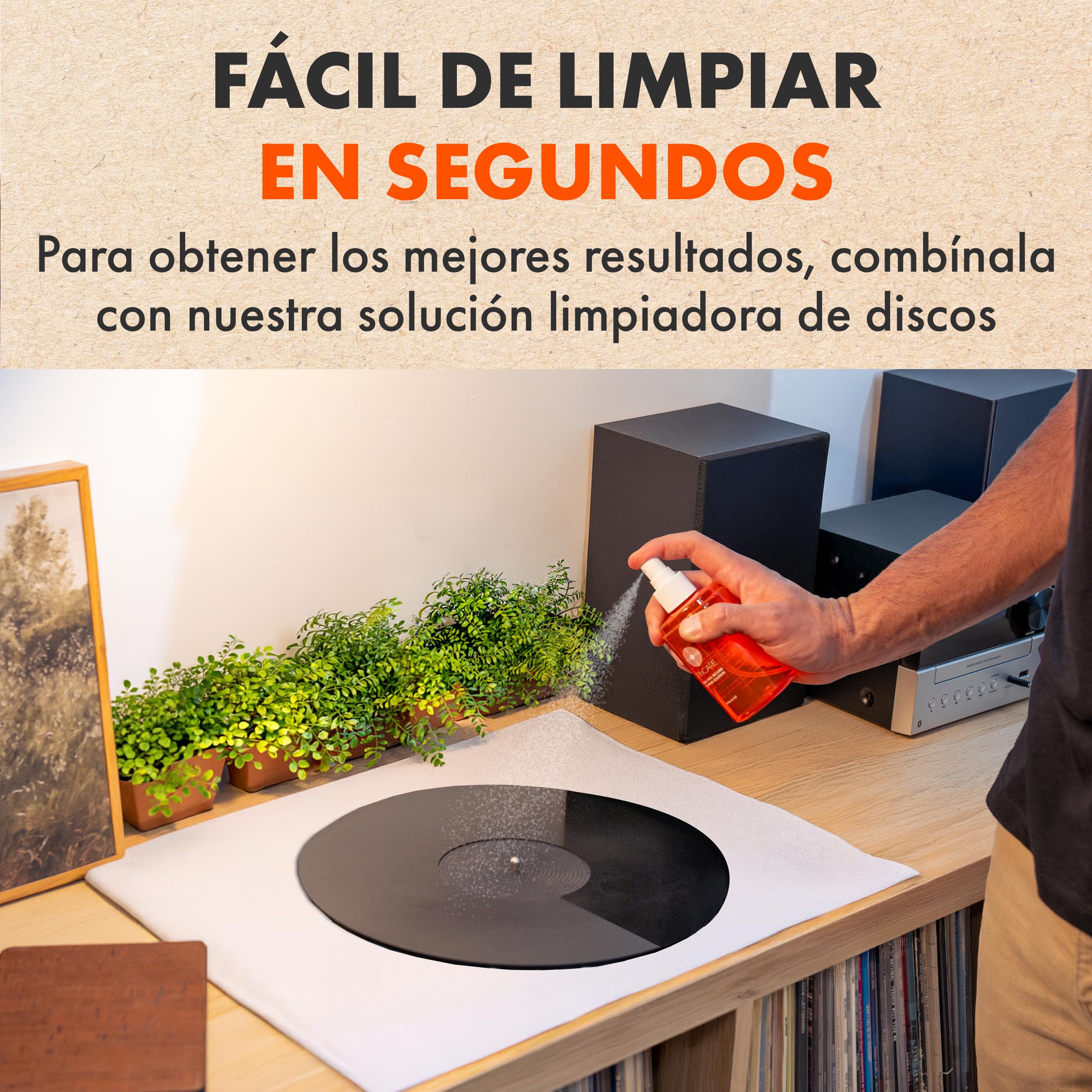 Alfombrilla acrílica negra para tocadiscos | SPINCARE Premium 4 mm Slipmat Vinilo | Esterilla de 12" | Mejora el sonido del vinilo | Alfombrilla Tocadiscos Hi-Fi