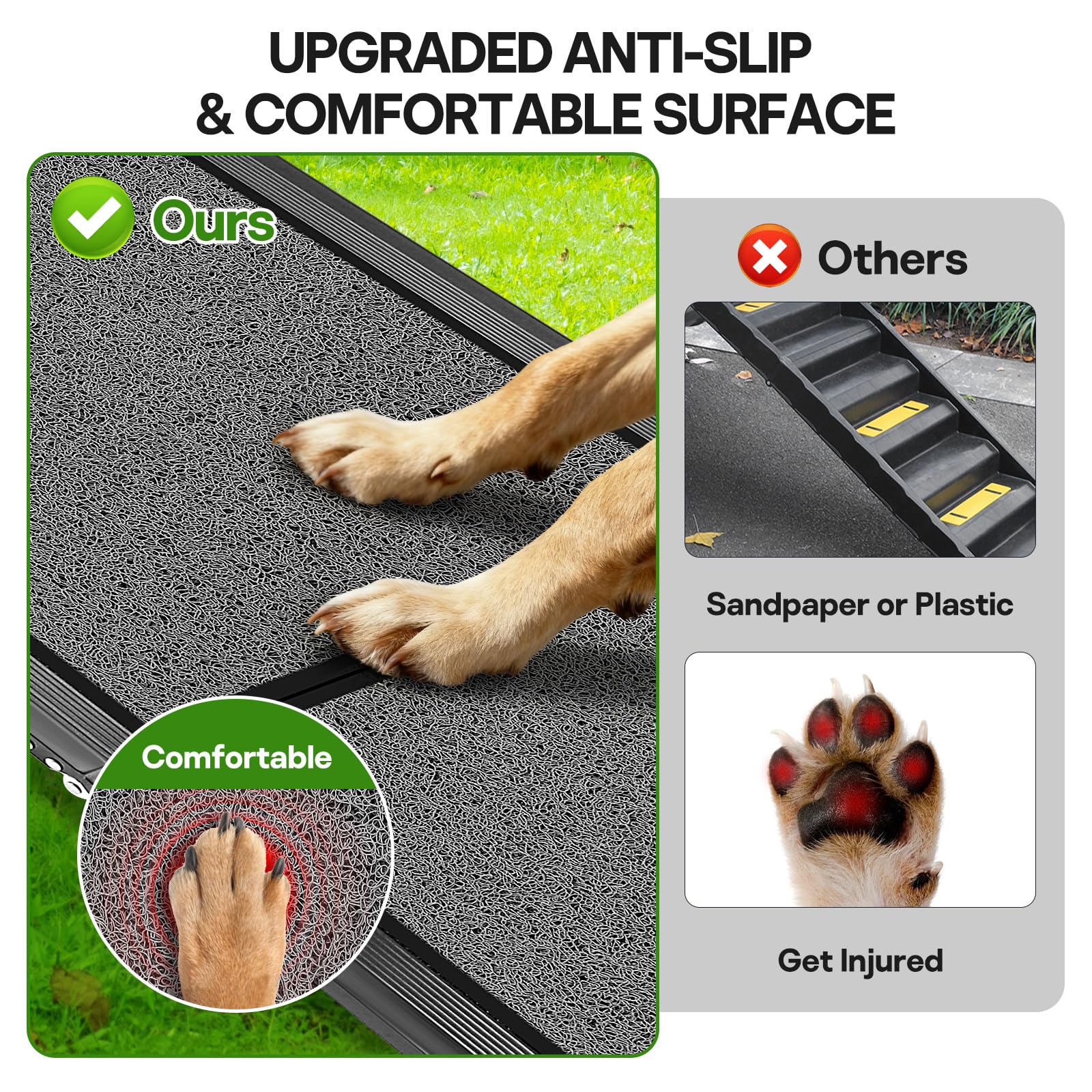 Healifty Hunderampe Auto Klappbar, Hunderampe, Zusammenklappbare Hundetreppe, Montage in 5s, Leichtem Aluminiumrahmen & Rutschfester Oberfläche, Rampe Hund für 110kg Große Hunde SUV & LKW (170x45CM)