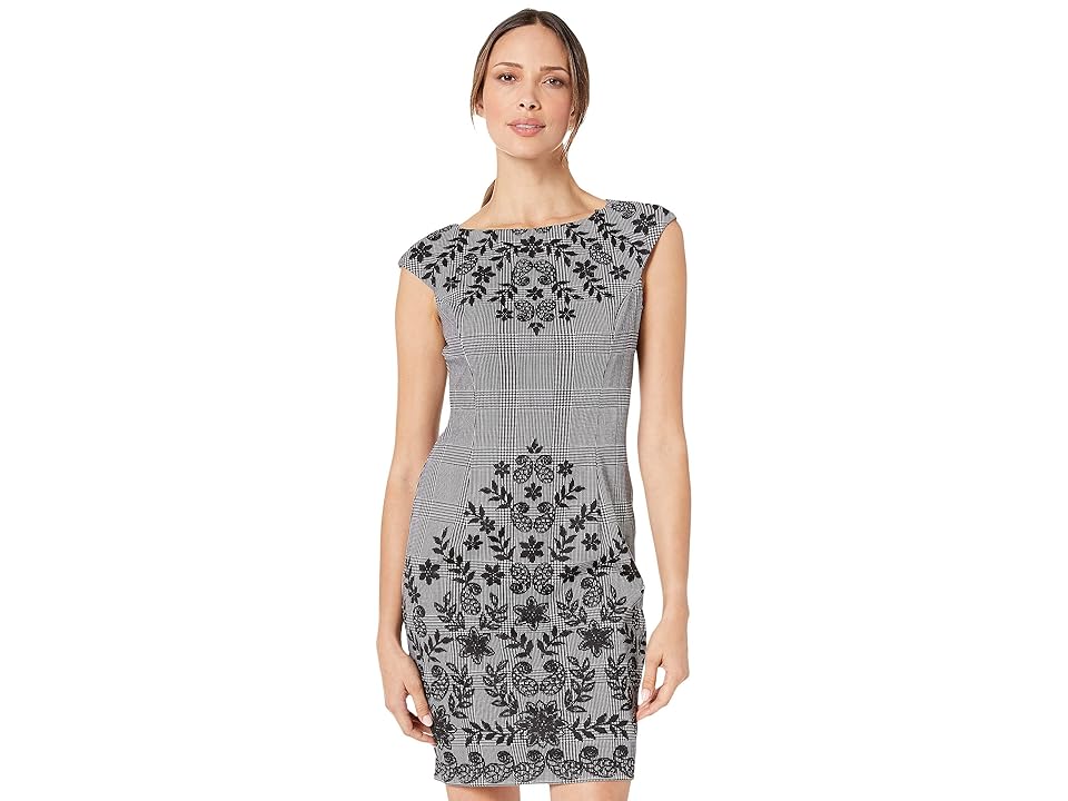 

London Times Vine Flower Long Sleeve Ponte Dress (Soft White/Black) Women's Dress