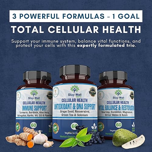 Miniatura 2 de Cellular Health Trio - Antioxidantes, ADN y apoyo inmunológico  Apoyo antienvejecimiento para la salud celular total del cuerpo  Suministro para 30