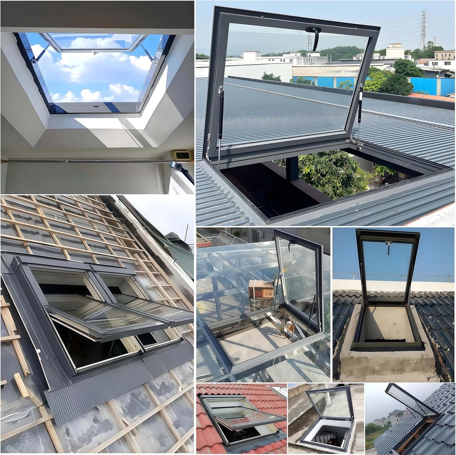 Double Layer Tempered Skylight Roof Window – Egress Design for Attic & Basement, Aluminum Frame, Perfect for Sunrooms & Maximizing Natural Light, Durable & Stylish
