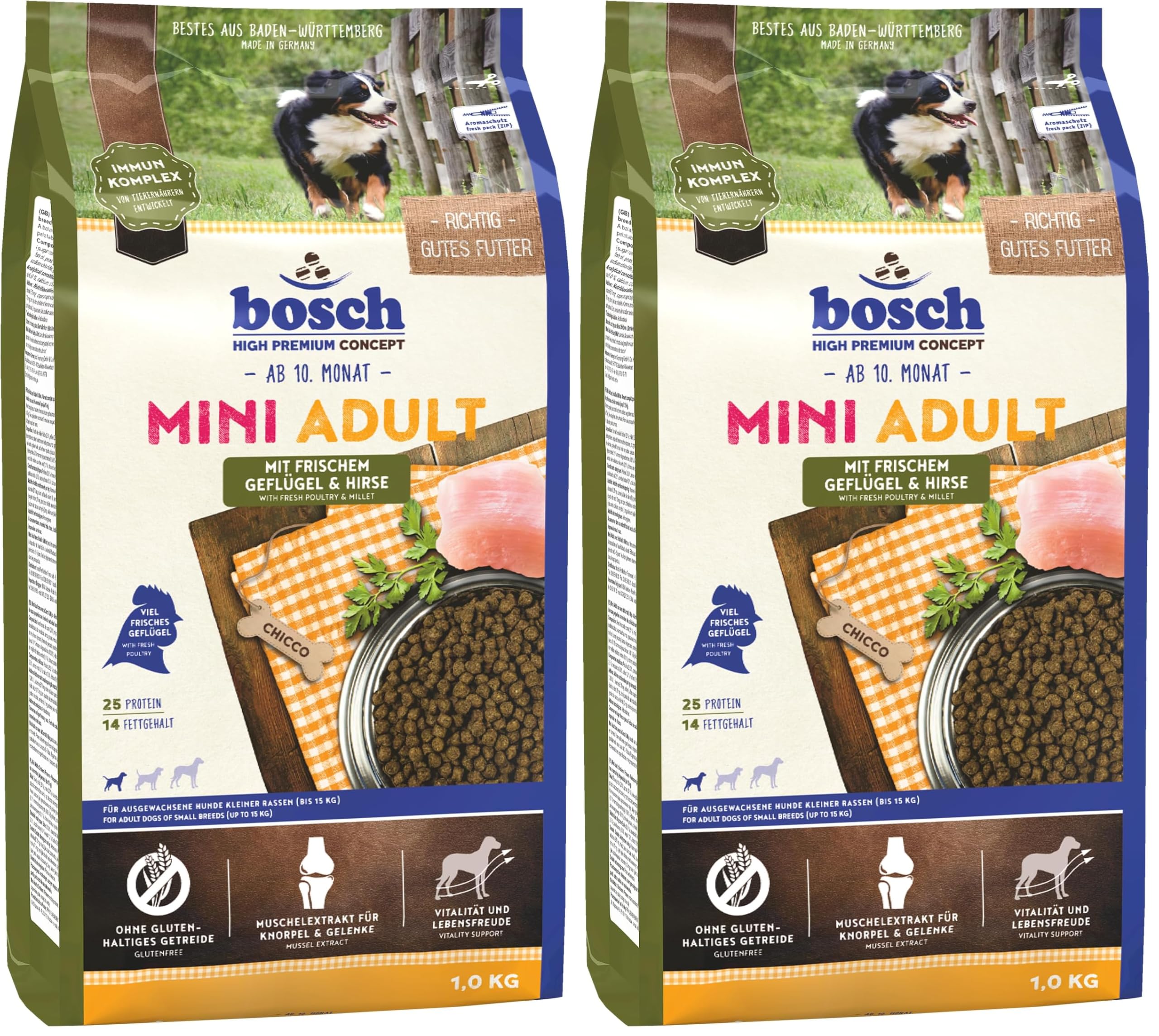 Bosch HPC Mini Adult - avec de la volaille fraîche et du Millet - Croquettes pour Chiens Adultes de Petites Races (jusqu'à 15 kg) - 3 kg (Lot de 2)