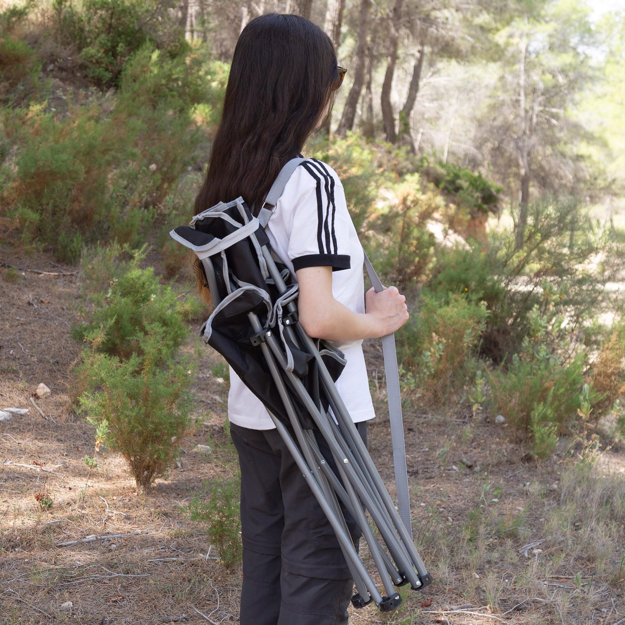 AKTIVE Lot de 4 chaises pliantes de camping, noires, structure en acier, siège en polyester, porte-gobelet intégré, 48 x 45 x 80 cm, charge 100 kg