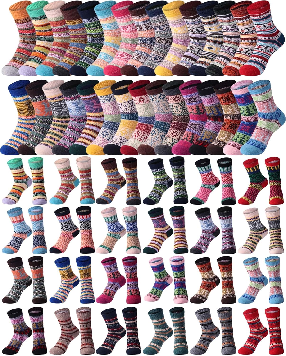 Suhine 40 Pairs Wool Socks for Women - Vintage Cozy Thick Knit Cabin Soft Crew Comfort Warm Winter Socks Size 5-9 for Hiking Boot Christmas Party Supplies Gifts