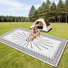 CircleRoad RV Outdoor Rug 9x12 Waterproof Patio Rug Mat with 4 Stakes UV Resistant Reverisble Plastic Straw Outdoor Rug with Carry Bag for RV Camping Picnic Beach