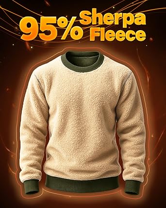 Boladeci Men's Full Sherpa Lined Crewneck Sweatshirts Heavy-weight Fleece Pullover Thick Thermal Long Sleeve Cotton