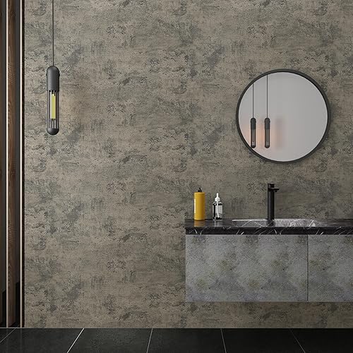 Miniatura 2 de VaryPaper Papel tapiz de hormigón agrietado de 32 x 118 pulgadas, para despegar y pegar, papel tapiz texturizado gris, papel de contacto de cemento,