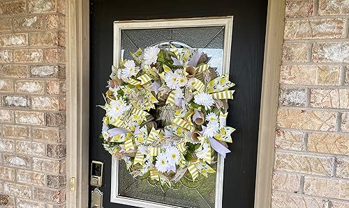 Miniatura 5 de XL Lavender Lemon & Daisy Summer & Spring Deco Mesh Front Door Wreath, Porch Patio Home Decor, Handmade, Unique Gift Idea for Her