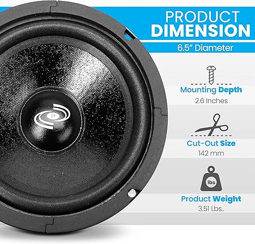 Miniatura 4 de Pyle Paquete de altavoz de audio para automóvil de 6.5 pies de rango medio y sistema de altavoces de sonido Woofer, altavoces de rango medio