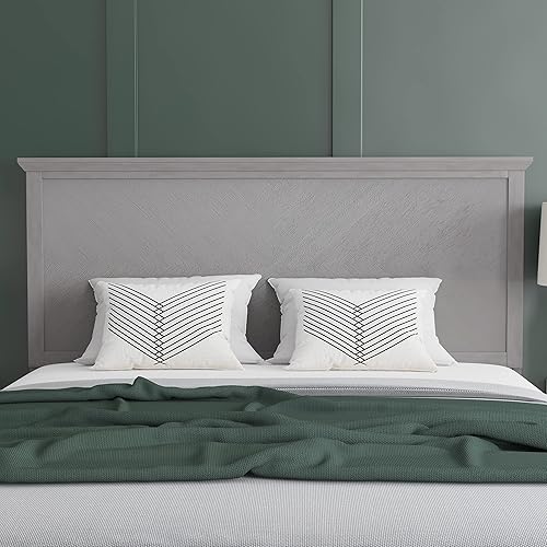 Miniatura 4 de EMMA + OLIVER Frenti Cabecera de madera tamaño Queen, cabecero ajustable con patrón de espiga en color gris lavado