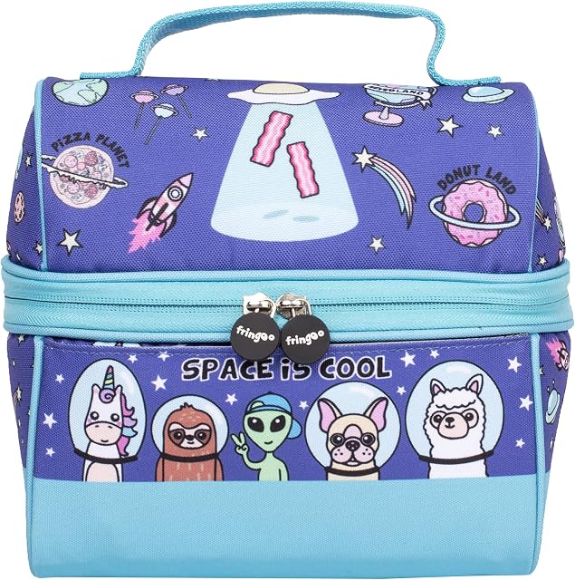 FRINGOO Boys Girls Lunch Bag Thermal Insulated Retro Food Carrier School Lunch Box for Kids Nursery Lunchie Picnic (Foodland)