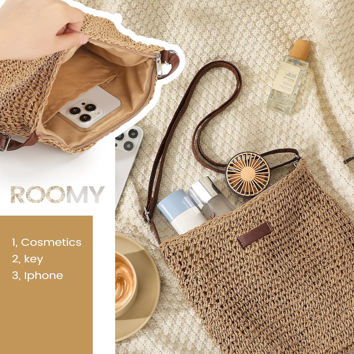 LEVOTIER Woven Straw Crossbody Bags for Women - Handmade Casual Beach Purse - Image 2