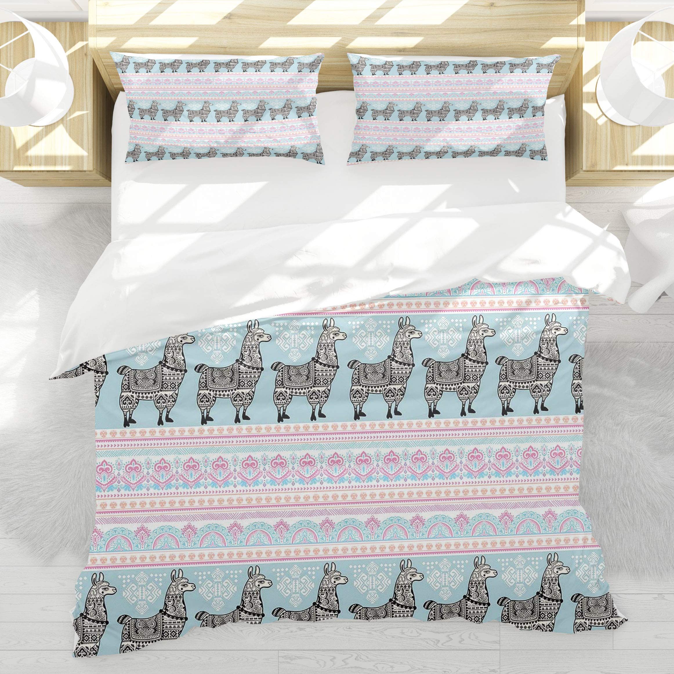 Housse de Couette Alpaga 140x200cm Anti-Froissage Sans Repassage