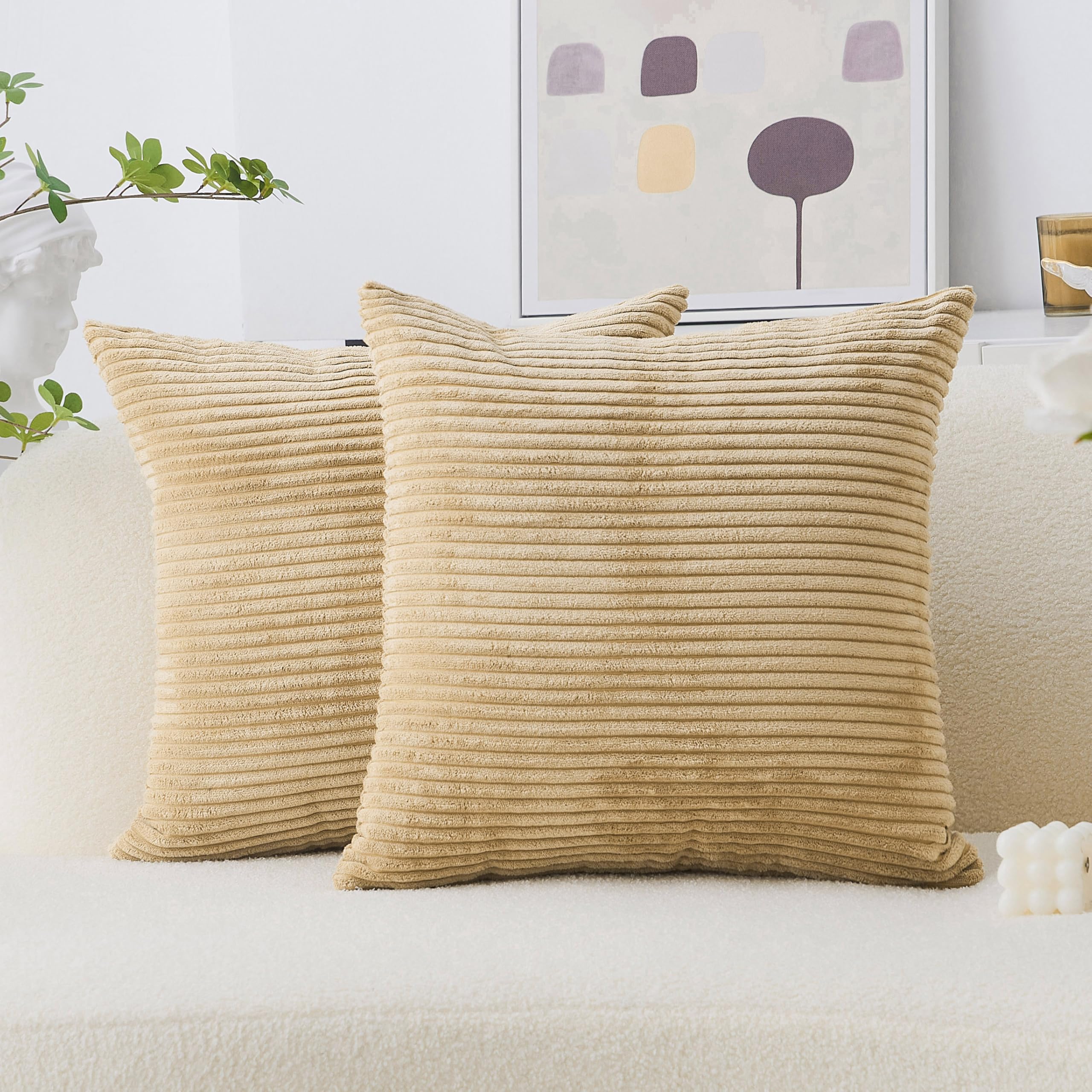 Home Brilliant Taupe Cushion Covers 45 X 45 Decorative Throw Pillow Cover Soft Corduroy Square Cushion Cover For Bench, Set Of 2, 45X45 Cm, 18Inch,