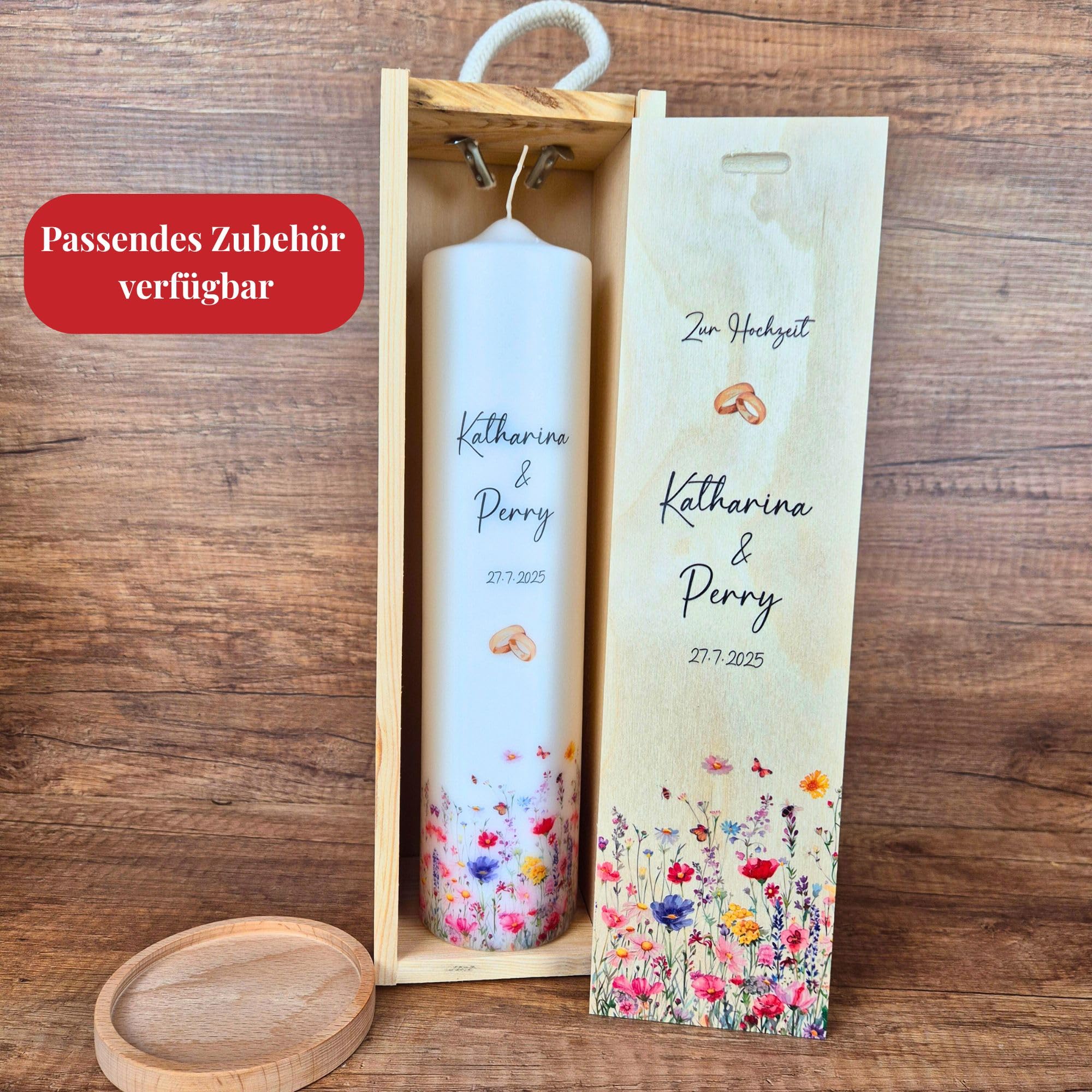 Hochzeitskerze Wildblumen Rundumdruck | 15-30 cm Höhe | Traukerze | Personalisierte Kerze | Hochzeitsgeschenk
