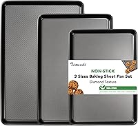 Tiawudi 3-Piece Nonstick Baking Sheet Set - 0.8mm Thick Carbon Steel Cookie Sheets with Diamond Texture, Half & Jelly Roll Pans