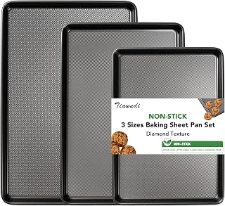Tiawudi 3-Piece Nonstick Baking Sheet Set - 0.8mm Thick Carbon Steel Cookie Sheets with Diamond Texture, Half & Jelly Roll Pans