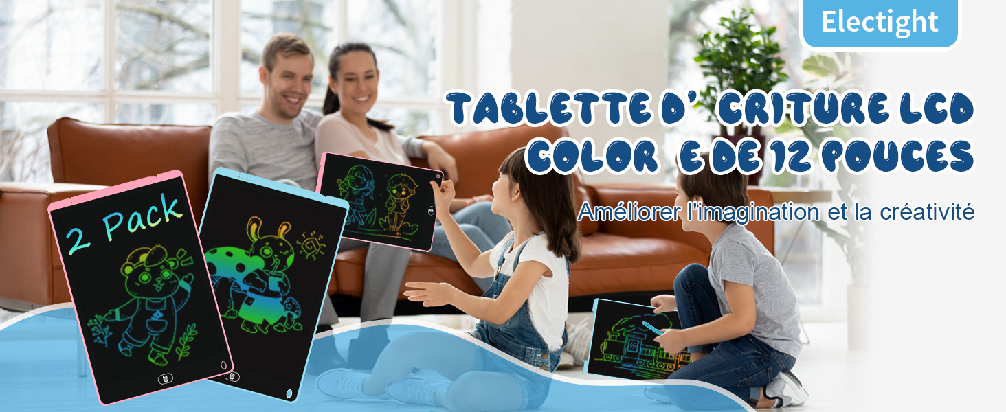 12 Pouces Tablette Dessin Enfant, Tablette D'écriture LCD Colorée, Ardoise Magique, Tablettes Graphiques Avec Fonction De Verrouillage & D'effacement, Jouet Educatif De Filles Et Garçons, Bleu+Rose