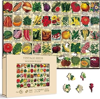 Vintage Plant Wooden Puzzles 340 Pieces for Adult, Garden Jigsaw Puzzles Fruit, Flower Wood Puzzle of Heirloom Seeds