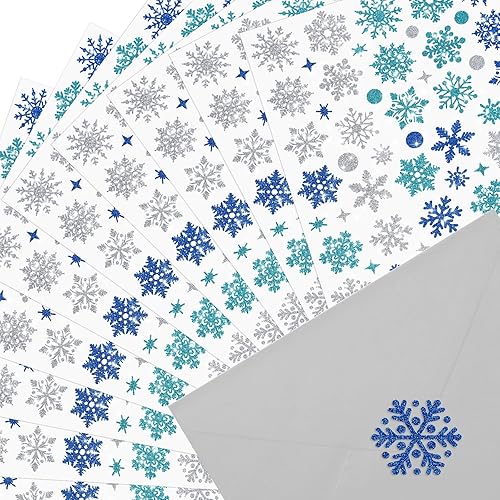 Miniatura 8 de 20 hojas de calcomanías para sellos de sobres de Navidad, calcomanías de copos de nieve con purpurina, calcomanías de copo de nieve de Navidad,