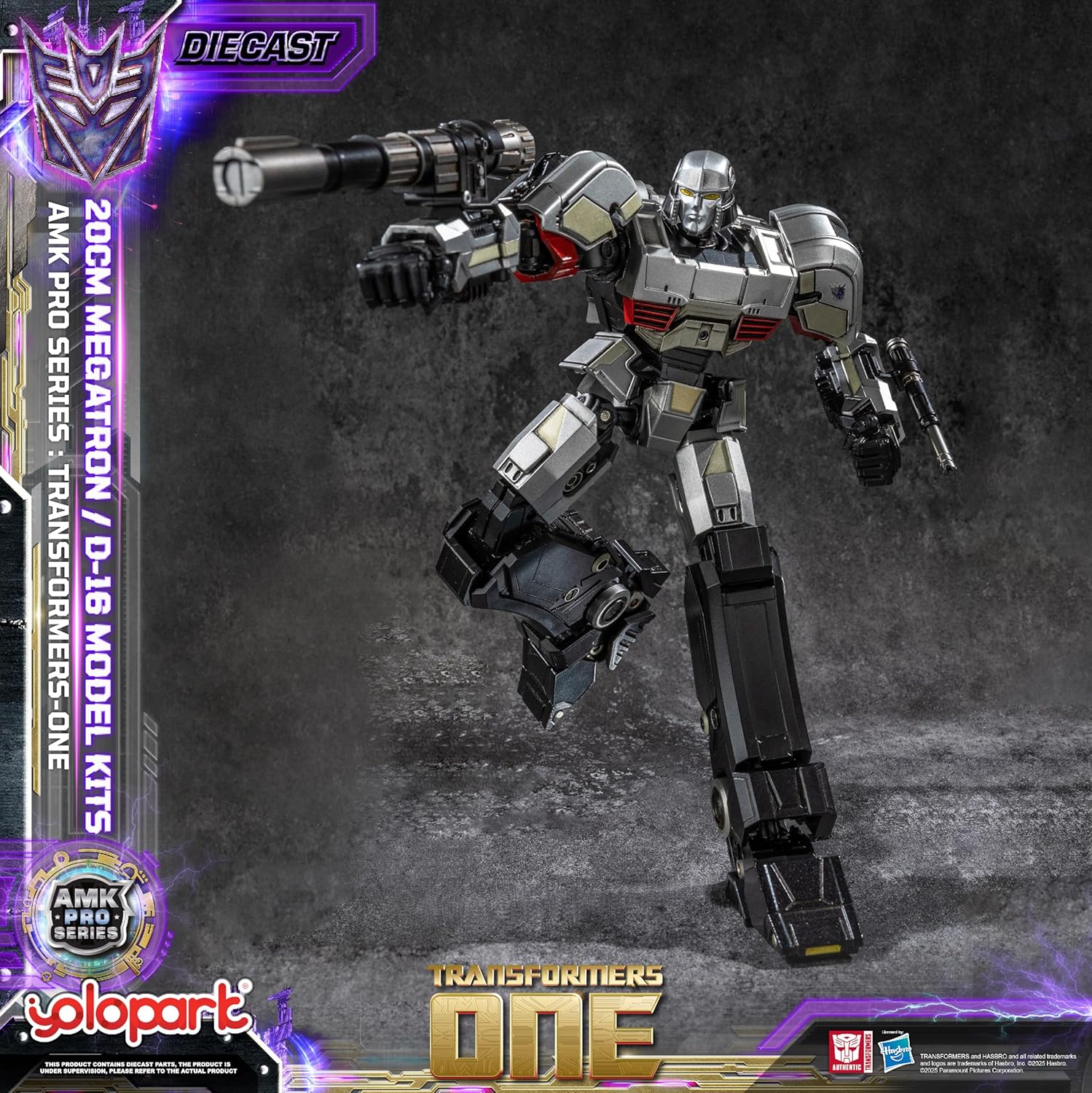 YOLOPARK Transformers One Megatron, 7.87-Inch Two Styles in One AMK PRO Transformers Toys with Magnetic Light-Up Effects | Switch Between D-16 & Final Form Megatron for Ages 15+