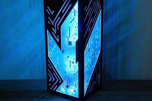 Miniatura 8 de Lámpara contemporánea futurista de líneas inclinadas  Lámpara de escritorio LED RGB estilo punk de ciencia ficción  Lámpara de noche hecha a mano