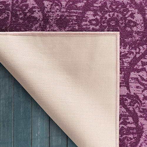 Miniatura 5 de Antep Rugs - Alfombras antideslizantes (antideslizante) 3 x 5 con parte trasera de goma floral geométrica de bajo perfil para interiores (púrpura, 3
