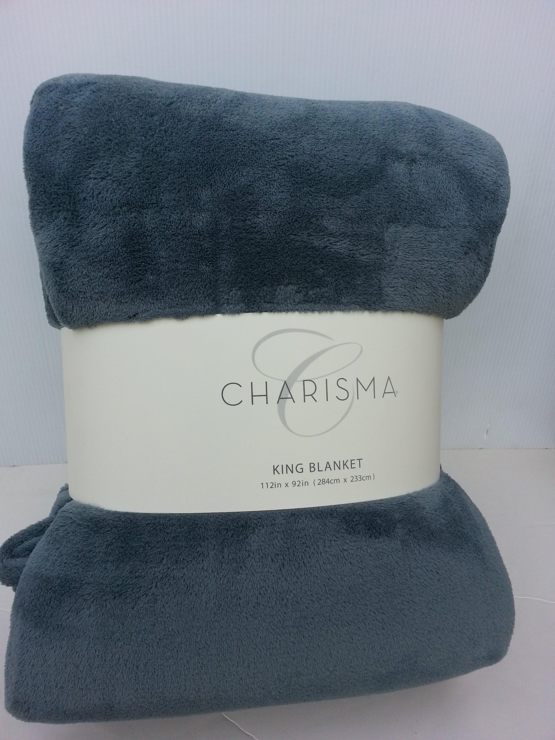 Charisma King Size Plush Blanket 112 in X 92 in - Blue Grey