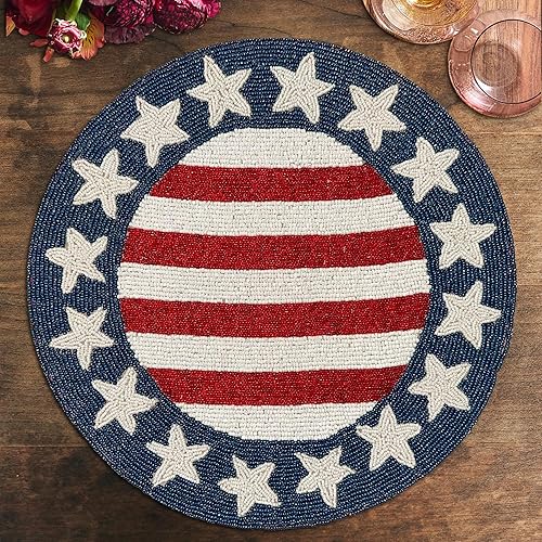 Miniatura 17 de Juego de 6 manteles individuales patrióticos con cuentas, 4 de julio, bandera estadounidense, libertad, estrellas, independencia y Día de los Pm1