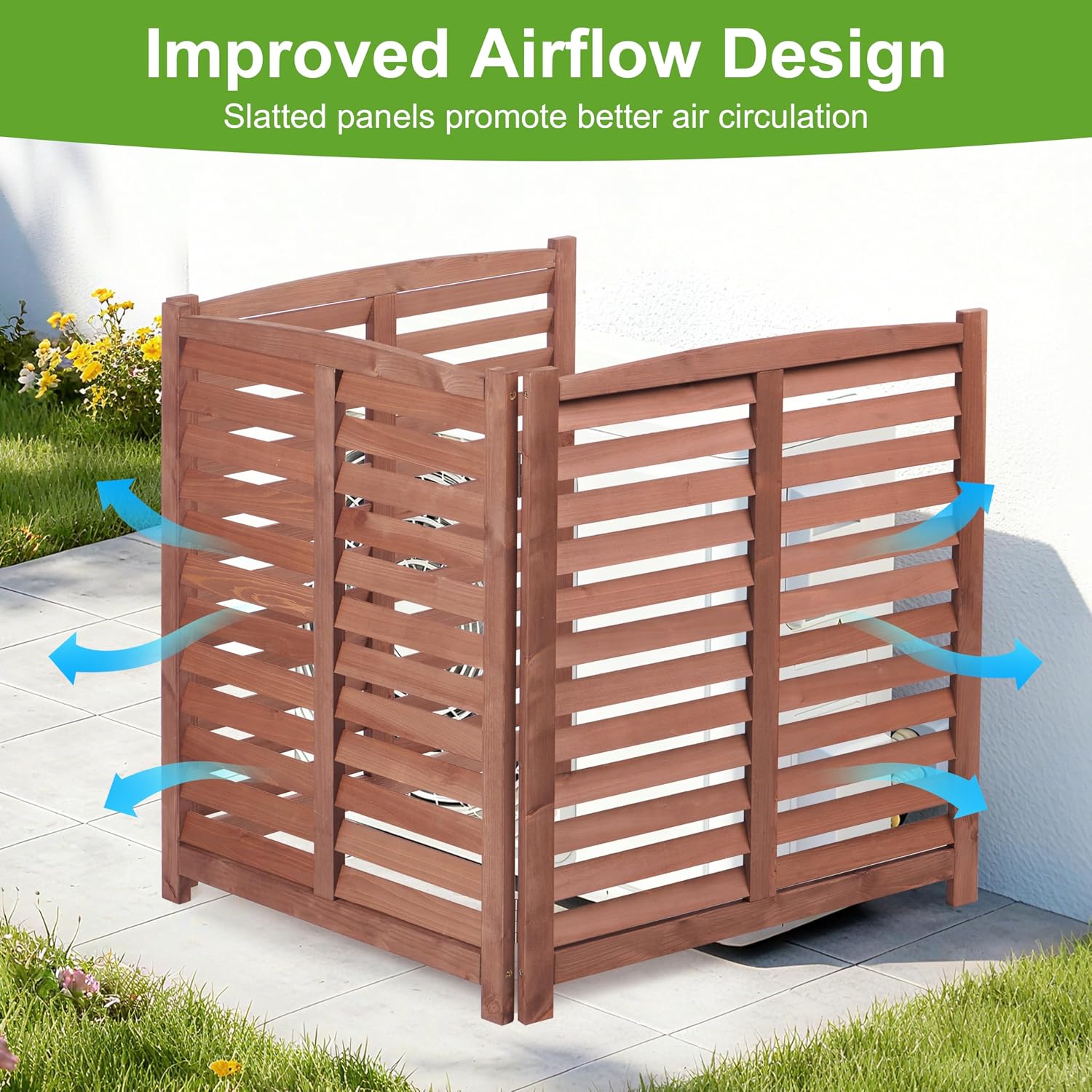3-Panel Outdoor Air Conditioner Fence Screen, Outside Wood Privacy Fence, 32" W x 38" H